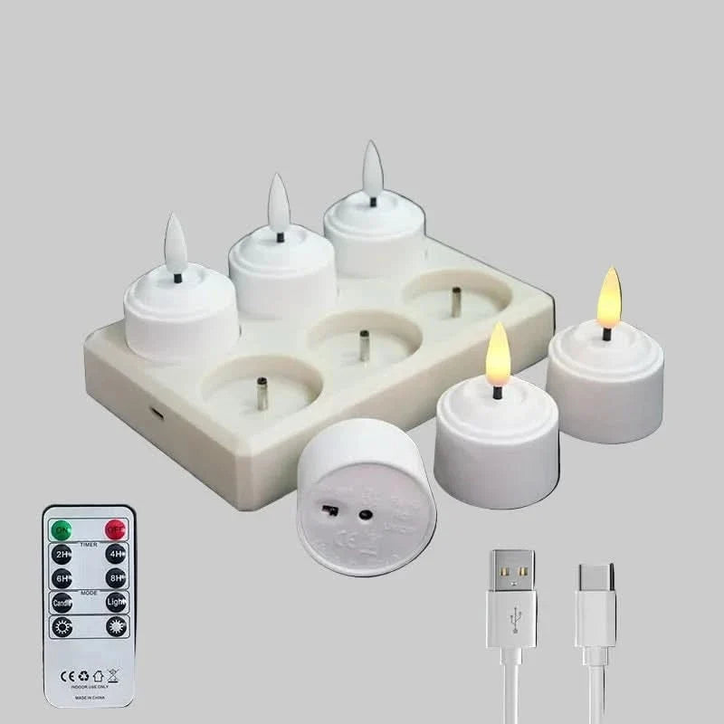 Tealight Candles Rechargeable LED With Remote & Timer
