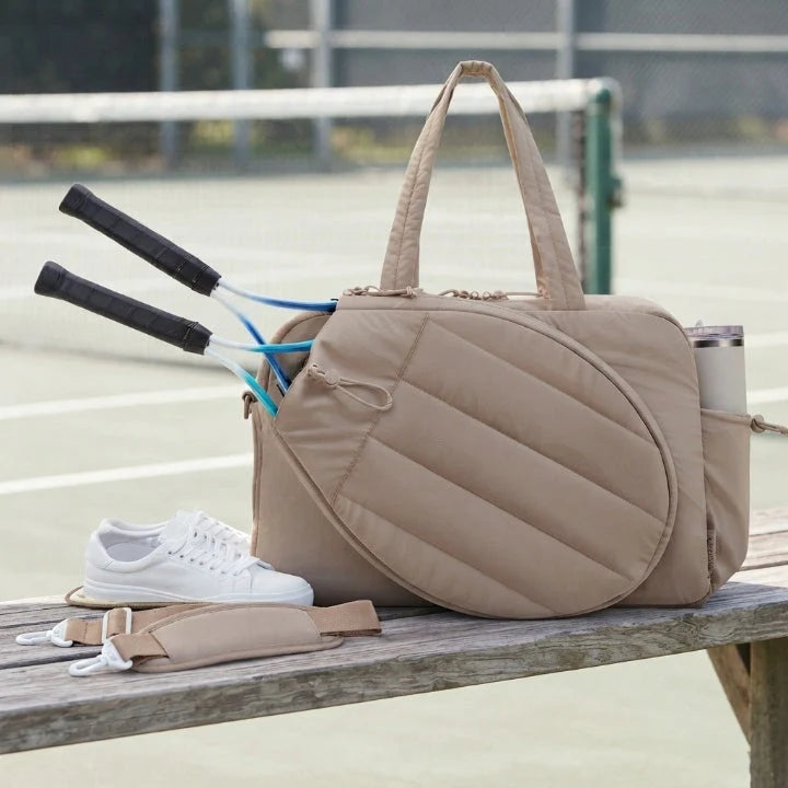 Tennis Bag Quilted Water-Repellent Padded Racket & Shoe Pocket