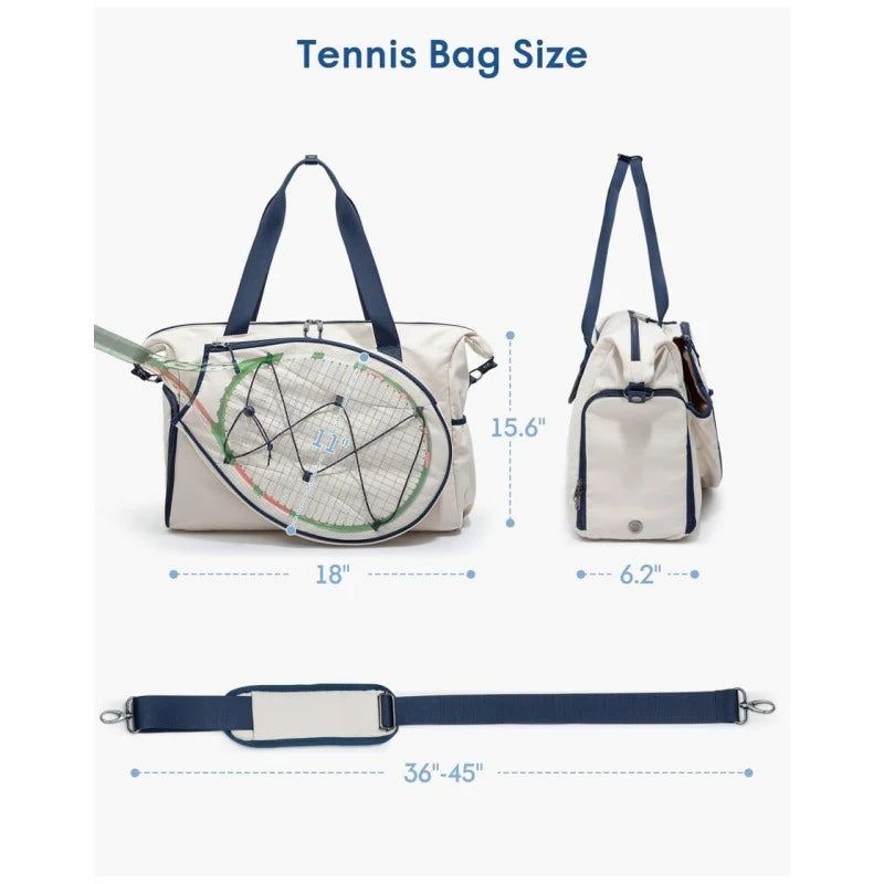 Tennis Gear Bag Weather-Resistant Spacious Compartment Detachable Shoulder Strap