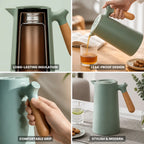 Thermal Carafe Stainless Steel Glass-Lined Wooden Handle