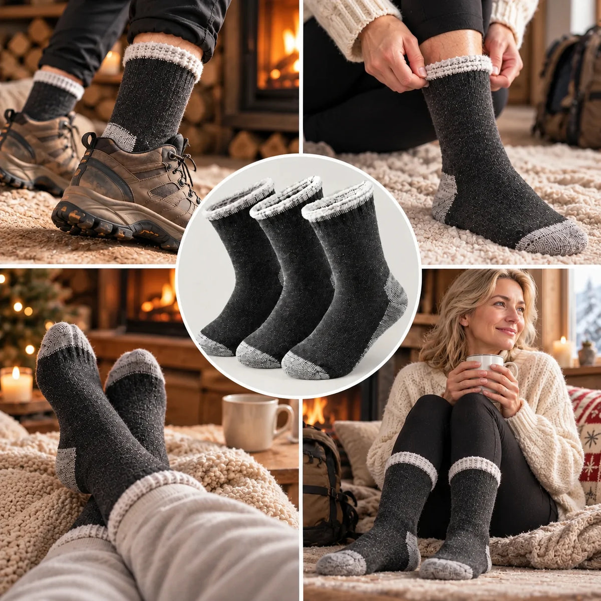 Thermal Socks Merino Wool Terry Lined Set of 3