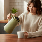 Thermos Flask Double-Walled Stainless Steel Leak-Proof Lid Wooden Handle