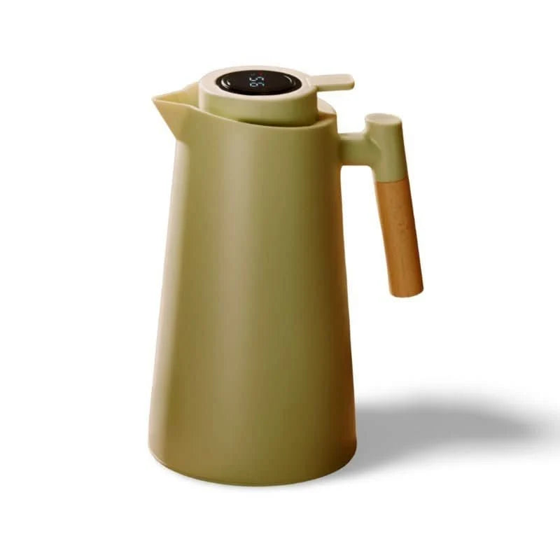 Thermos Flask Double-Walled Stainless Steel Leak-Proof Lid Wooden Handle