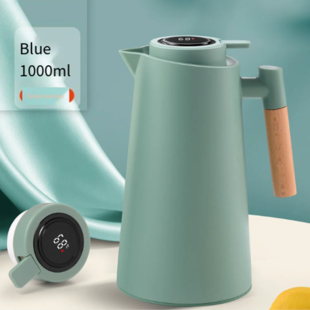Thermos Flask Double-Walled Stainless Steel Leak-Proof Lid Wooden Handle