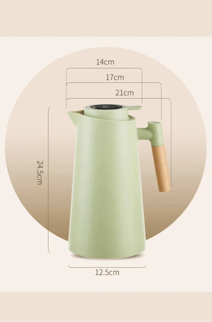 Thermos Flask Double-Walled Stainless Steel Leak-Proof Lid Wooden Handle