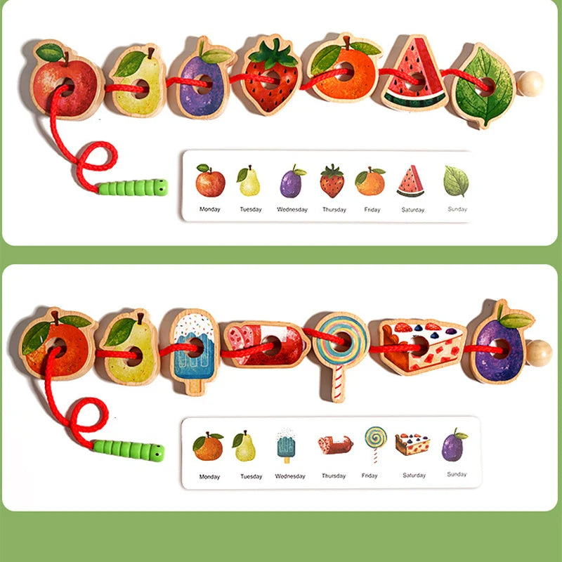 Threading Toy Caterpillar Wooden Large Beads
