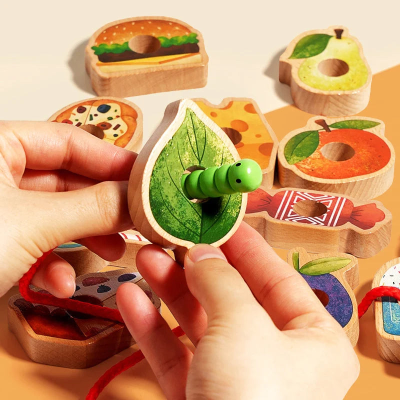 Threading Toy Caterpillar Wooden Large Beads