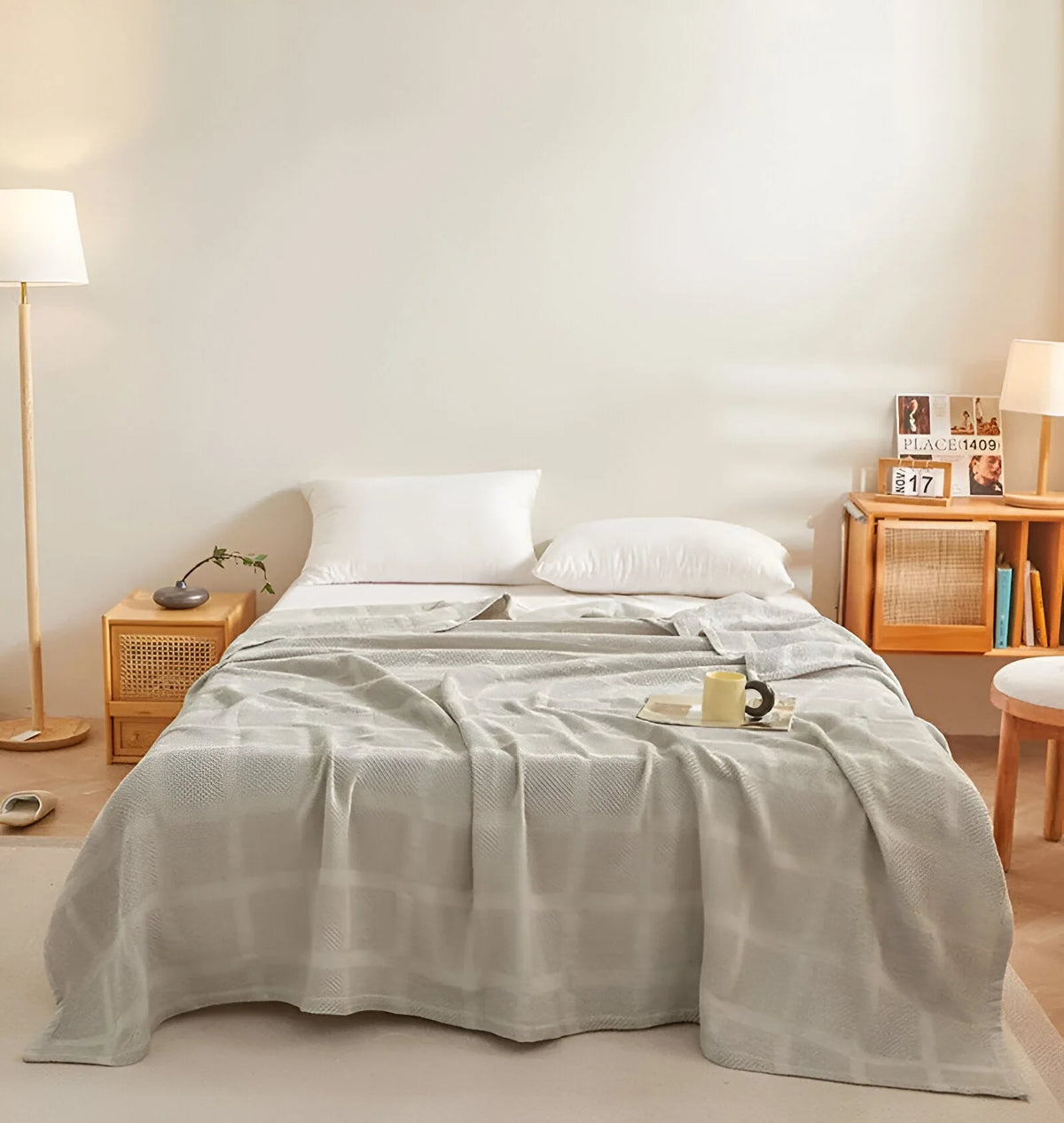 Throw Blanket 100% Cotton Breathable Waffle Weave All-Season