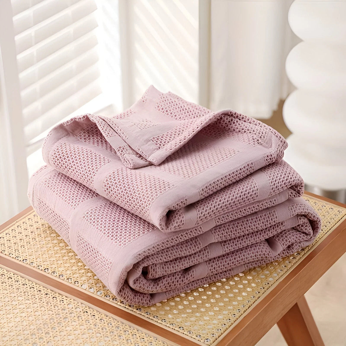 Throw Blanket 100% Cotton Breathable Waffle Weave All-Season