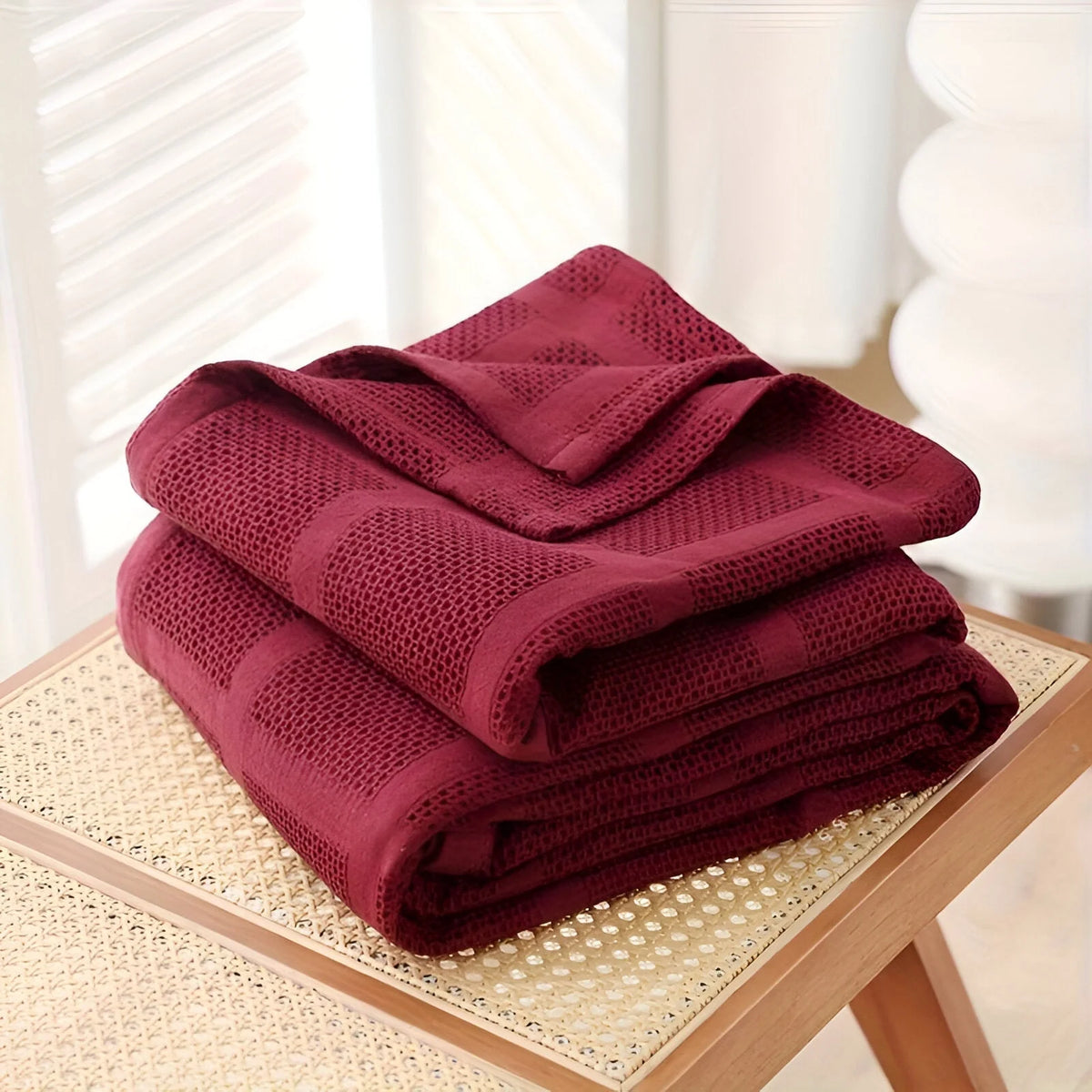 Throw Blanket 100% Cotton Breathable Waffle Weave All-Season