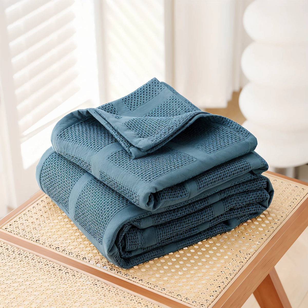 Throw Blanket 100% Cotton Breathable Waffle Weave All-Season