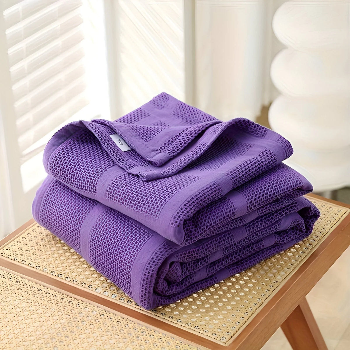 Throw Blanket 100% Cotton Breathable Waffle Weave All-Season