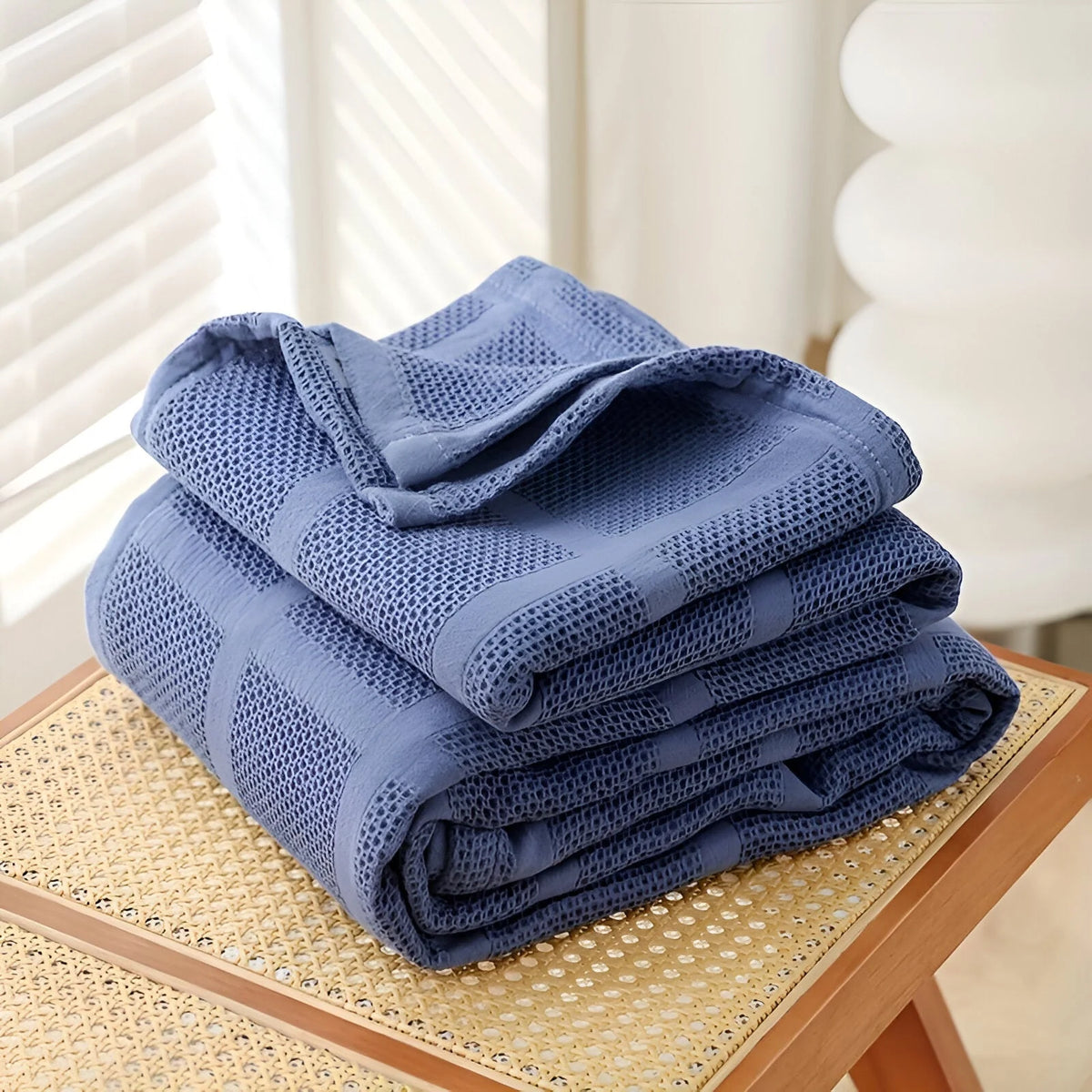 Throw Blanket 100% Cotton Breathable Waffle Weave All-Season