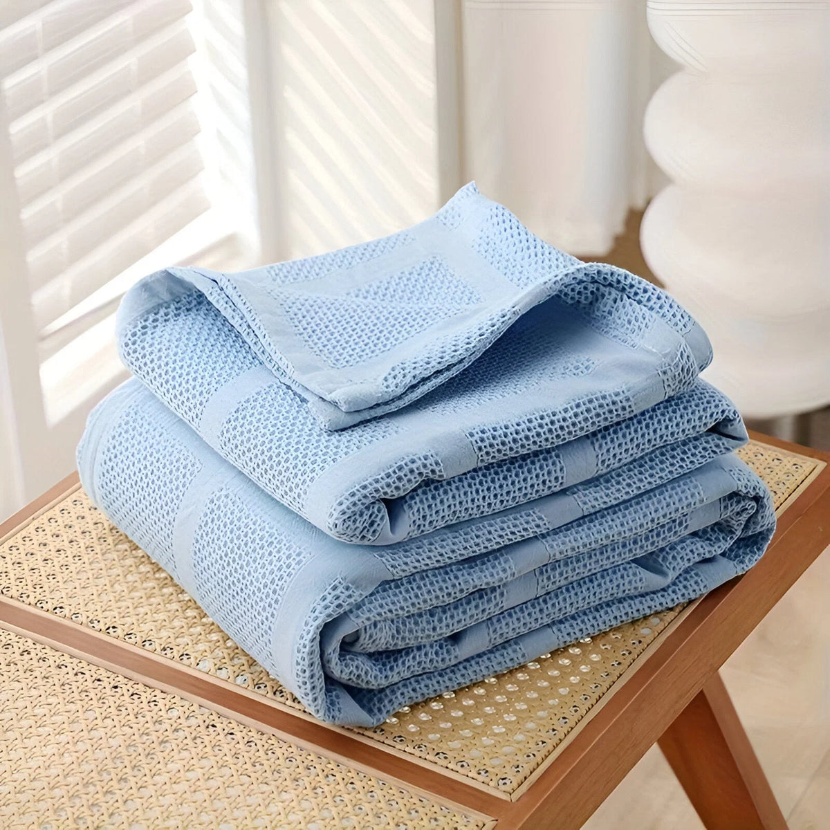 Throw Blanket 100% Cotton Breathable Waffle Weave All-Season