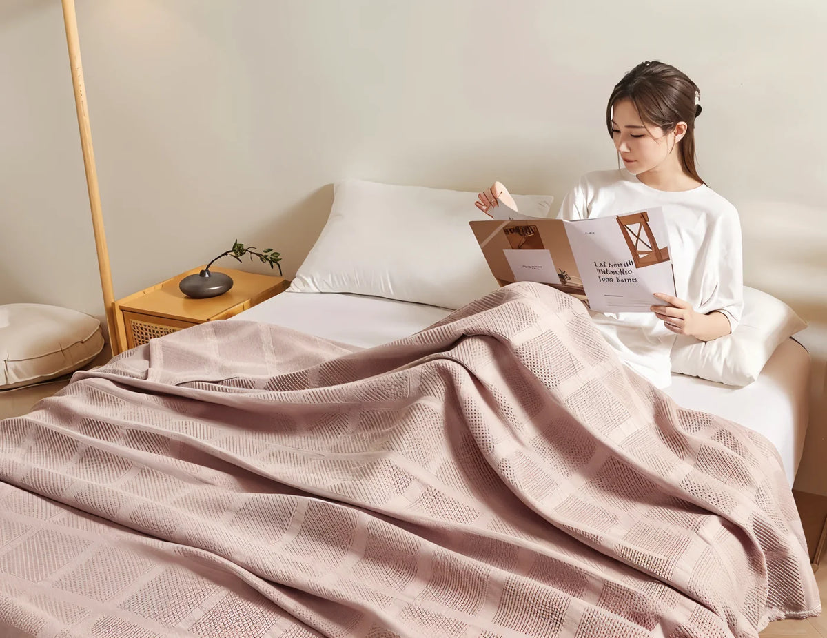 Throw Blanket 100% Cotton Breathable Waffle Weave All-Season