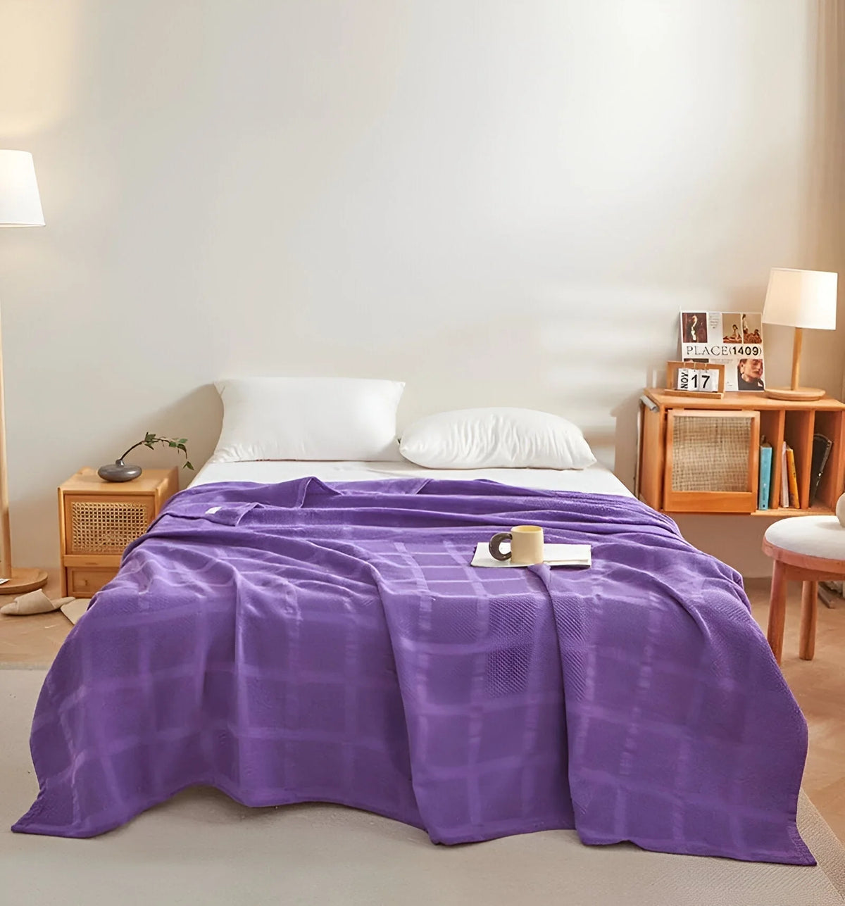Throw Blanket 100% Cotton Breathable Waffle Weave All-Season