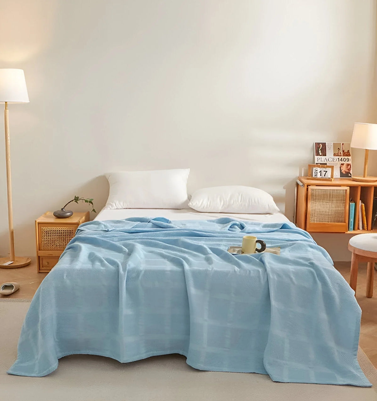 Throw Blanket 100% Cotton Breathable Waffle Weave All-Season