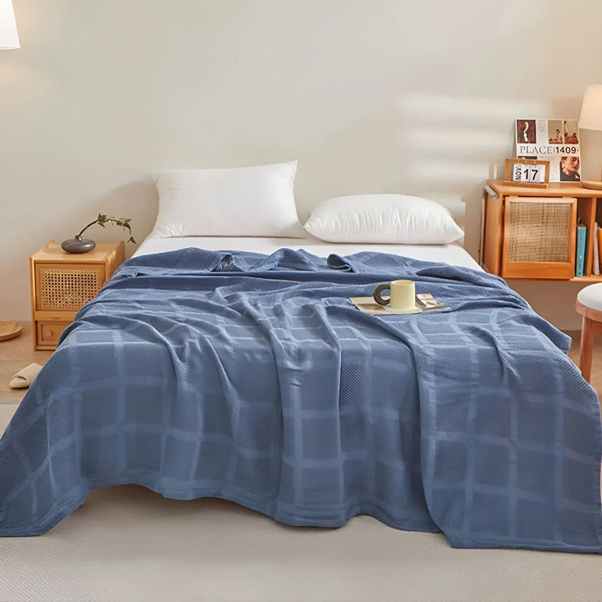 Throw Blanket 100% Cotton Breathable Waffle Weave All-Season