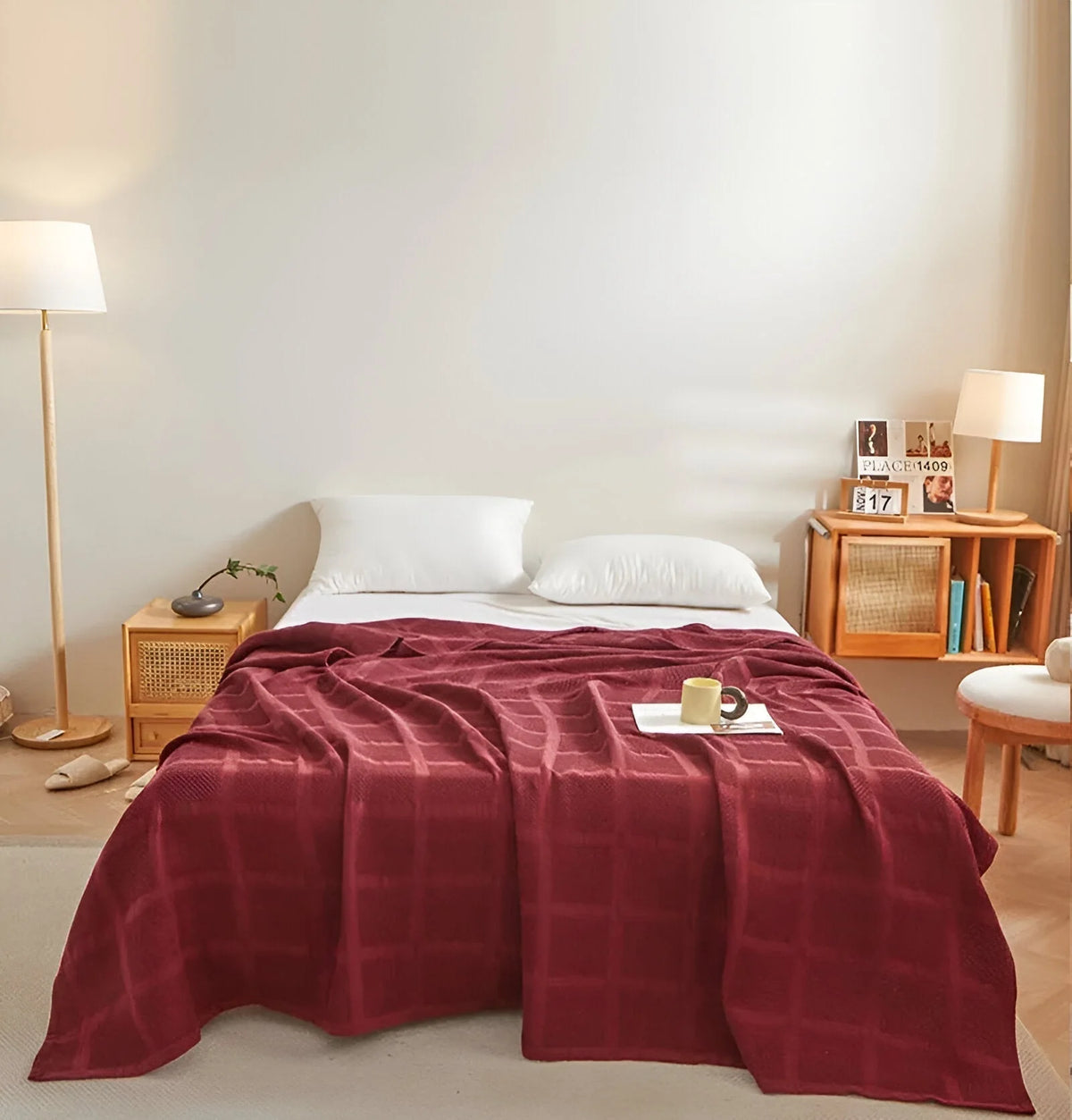 Throw Blanket 100% Cotton Breathable Waffle Weave All-Season
