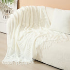 Throw Blanket Acrylic Knit Nordic Style With Fringe