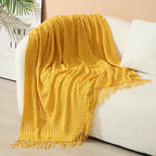Throw Blanket Acrylic Knit Nordic Style With Fringe