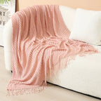 Throw Blanket Acrylic Knit Nordic Style With Fringe