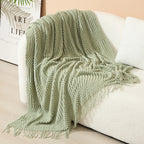 Throw Blanket Acrylic Knit Nordic Style With Fringe