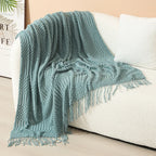 Throw Blanket Acrylic Knit Nordic Style With Fringe