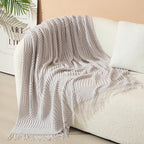 Throw Blanket Acrylic Knit Nordic Style With Fringe