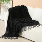 Throw Blanket Acrylic Knit Nordic Style With Fringe