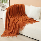 Throw Blanket Acrylic Knit Nordic Style With Fringe