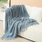 Throw Blanket Acrylic Knit Nordic Style With Fringe
