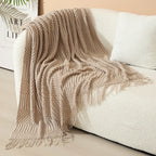 Throw Blanket Acrylic Knit Nordic Style With Fringe