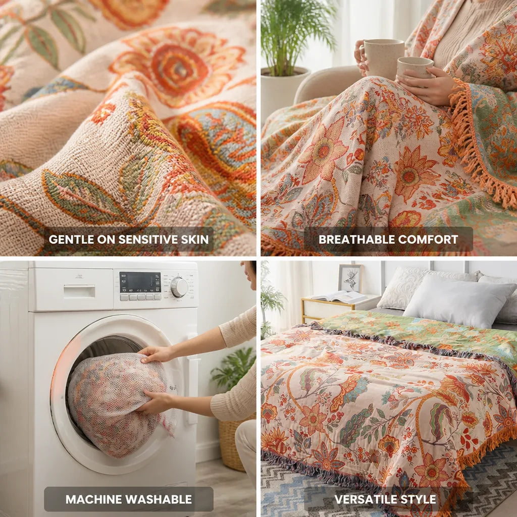 Throw Blanket Breathable Gentle on Sensitive Skin Machine Washable
