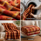 Throw Blanket Checkered Microfiber Thermal Fleece Machine Washable
