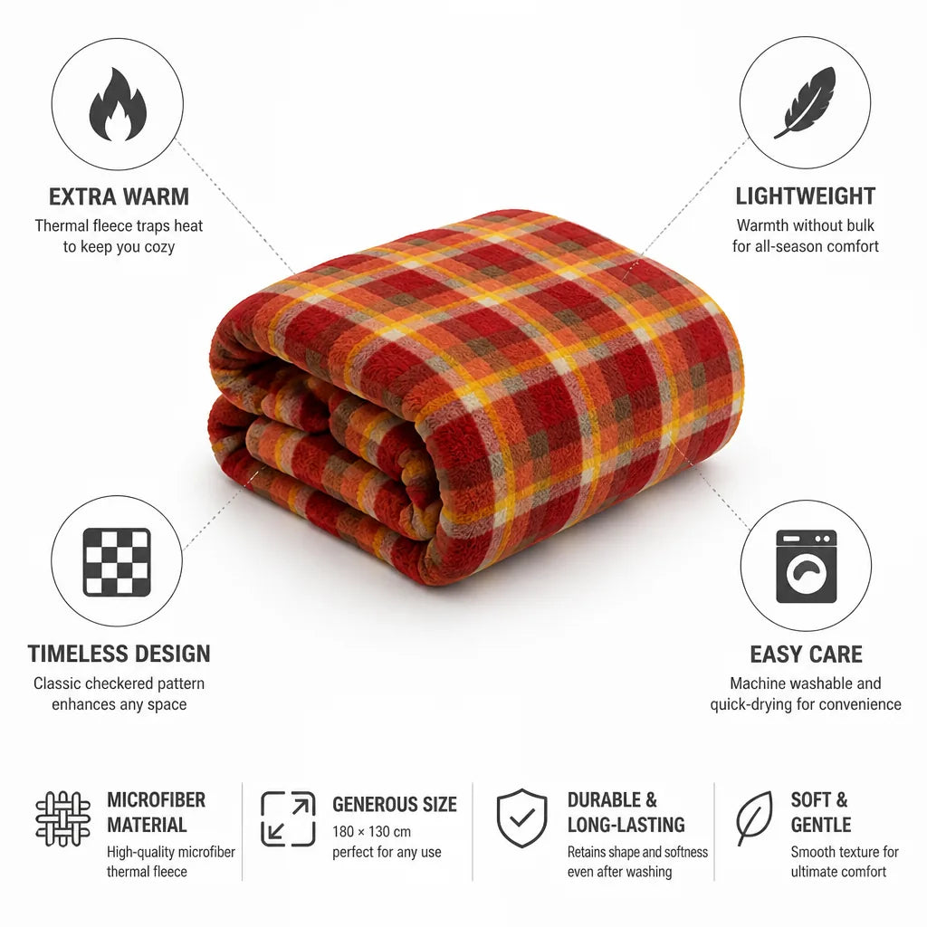 Throw Blanket Checkered Microfiber Thermal Fleece Machine Washable