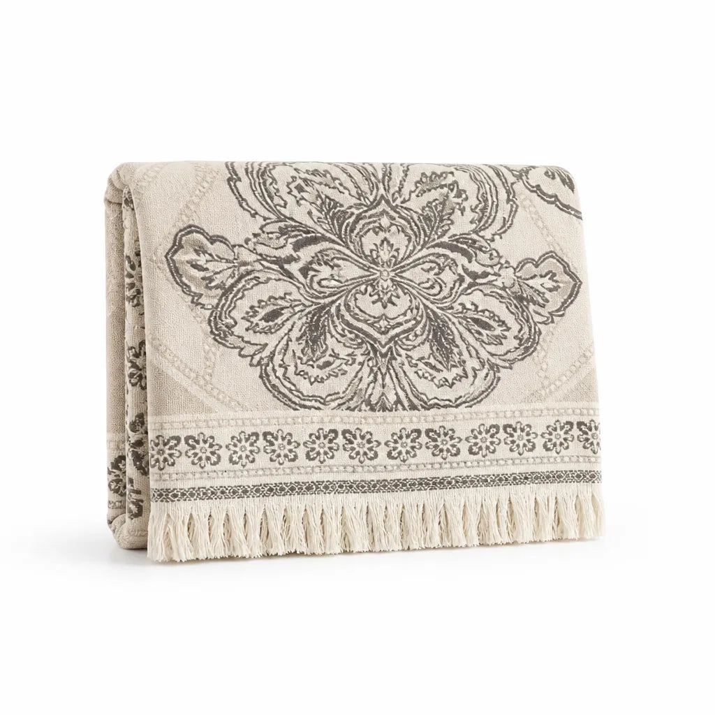 Throw Blanket Cotton Mandala Fringe Machine-Washable