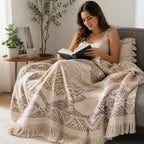 Throw Blanket Cotton Mandala Fringe Machine-Washable