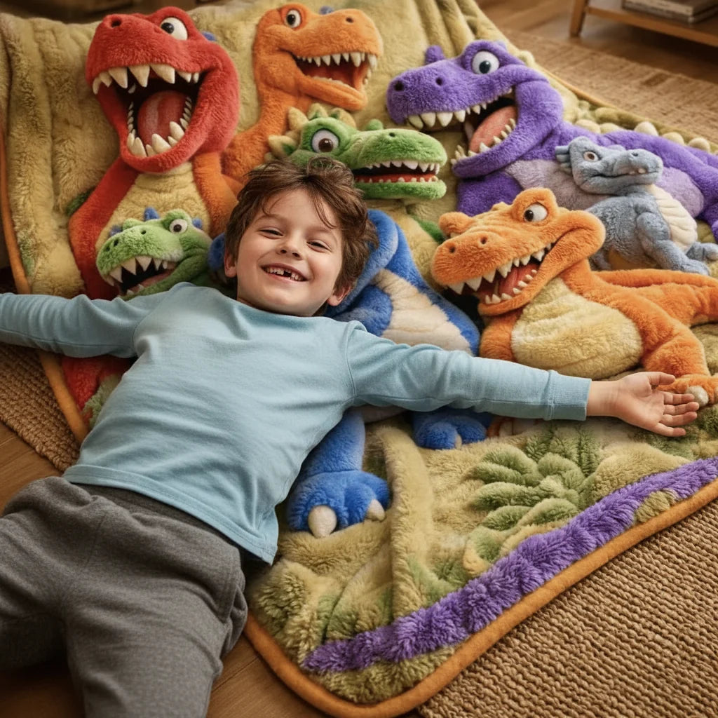 Throw Blanket Dinosaur Print Plush Machine-Washable