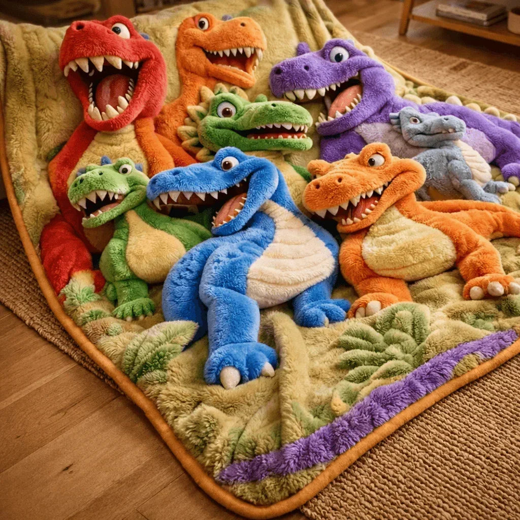 Throw Blanket Dinosaur Print Plush Machine-Washable
