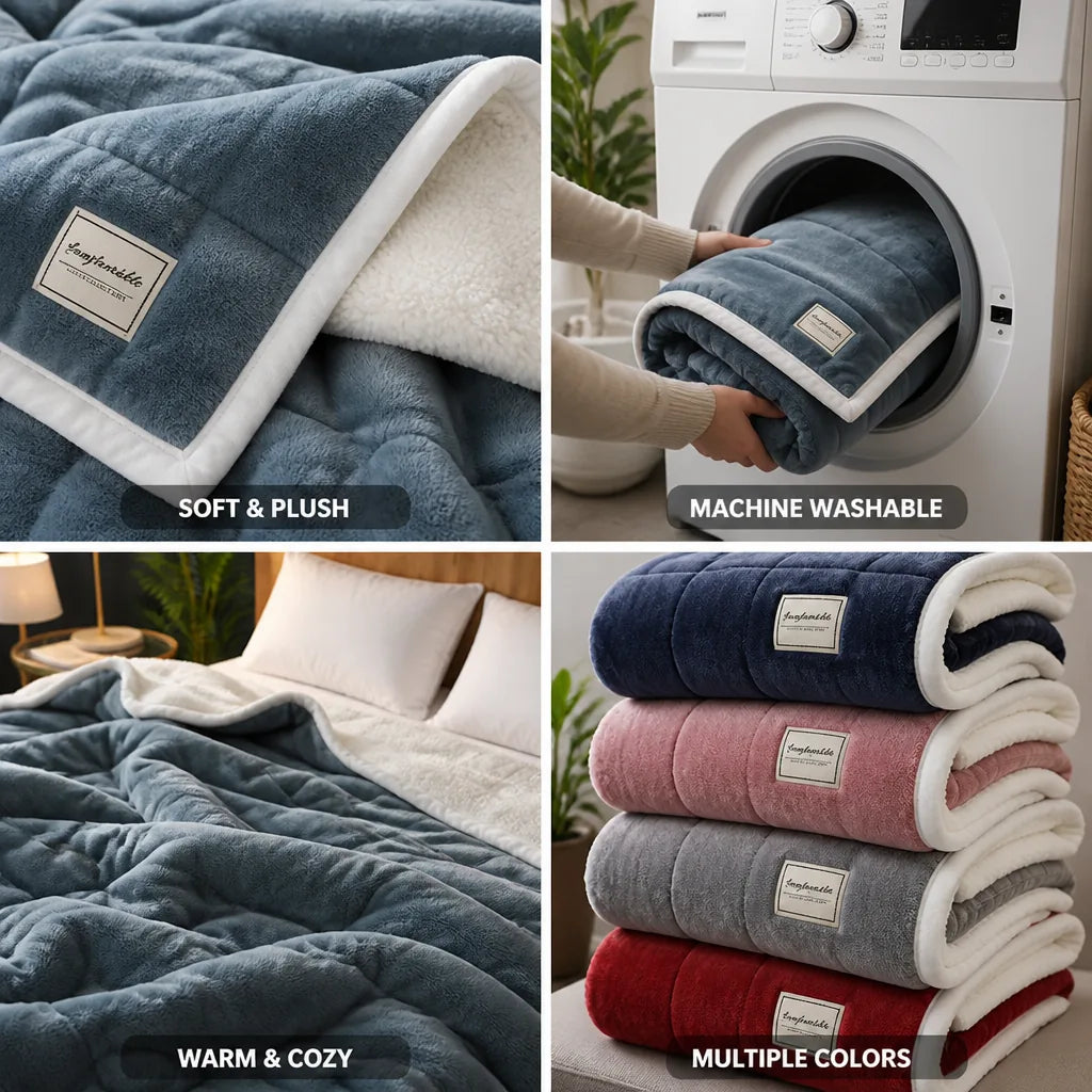 Throw Blanket Flannel Top & Lambswool Backing Machine Washable