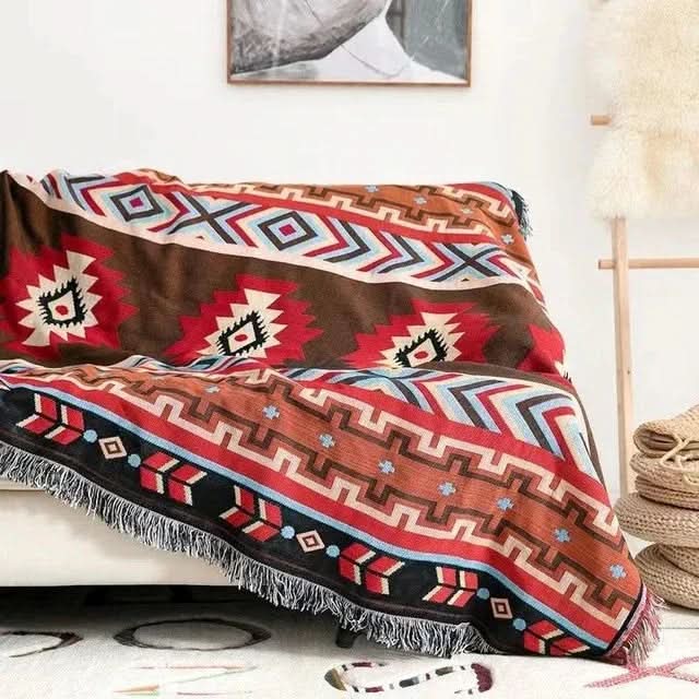 Throw Blanket Geometric Jacquard Reversible Machine Washable