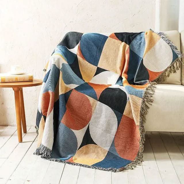 Throw Blanket Geometric Jacquard Reversible Machine Washable