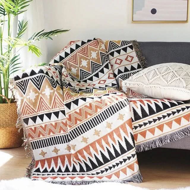 Throw Blanket Geometric Jacquard Reversible Machine Washable