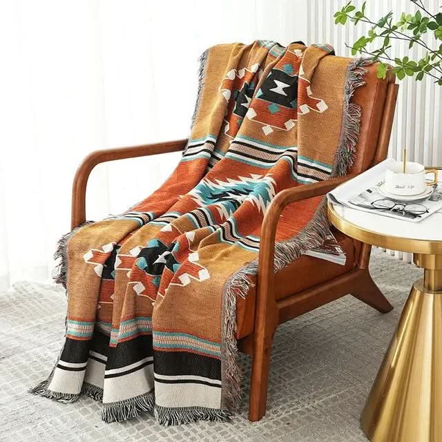Throw Blanket Geometric Jacquard Reversible Machine Washable