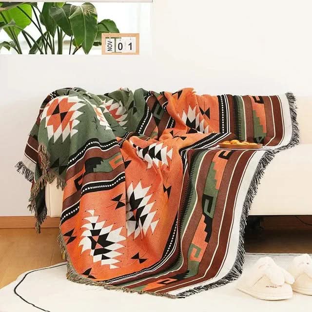Throw Blanket Geometric Jacquard Reversible Machine Washable