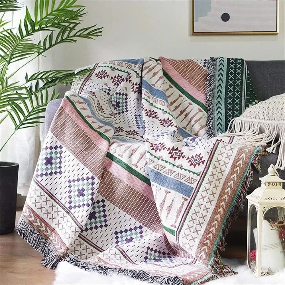 Throw Blanket Geometric Jacquard Reversible Machine Washable