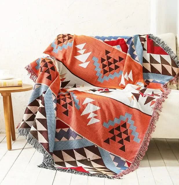 Throw Blanket Geometric Jacquard Reversible Machine Washable