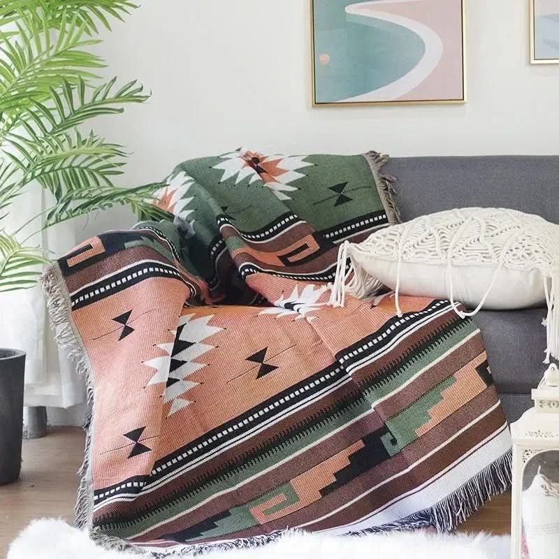 Throw Blanket Geometric Jacquard Reversible Machine Washable