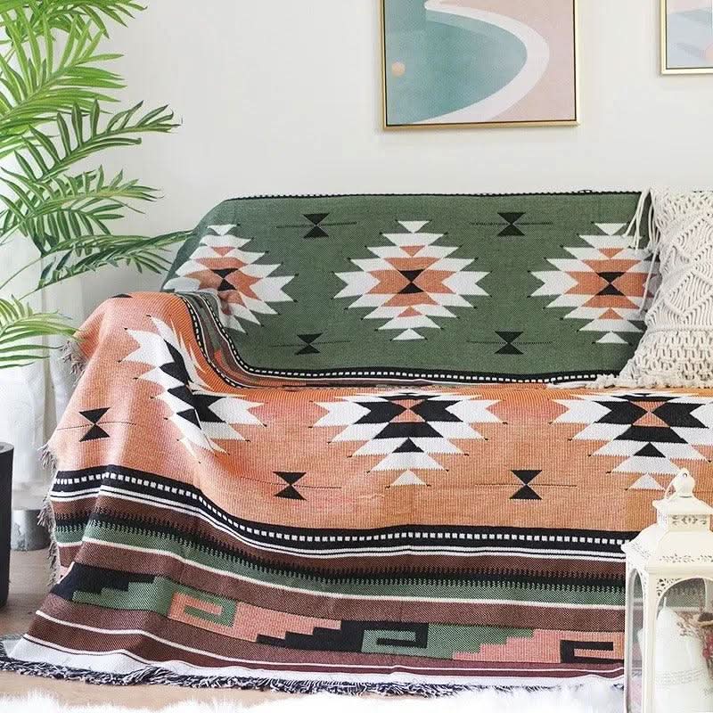 Throw Blanket Geometric Jacquard Reversible Machine Washable